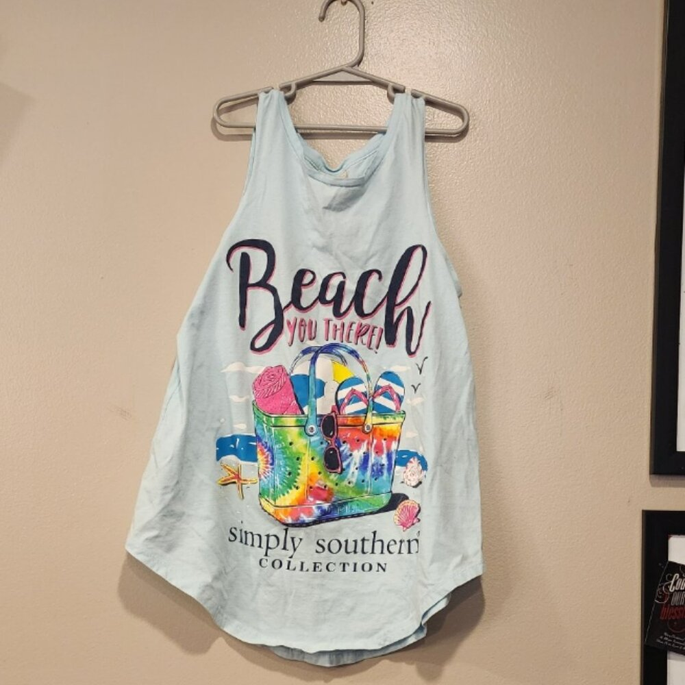 Simply Southern Collection Small Tank Top "Beach You There" Decal